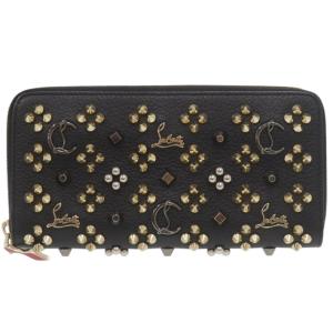 美品 クリスチャンルブタン パネトーネ ラウンドファスナー スタッズ レザー ブラック 長財布 黒 1396 Christian Louboutin