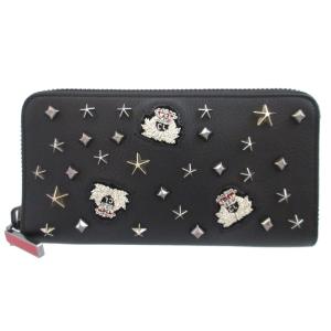 新品同様 クリスチャンルブタン 3175230 パネトーネ スタッズ レザー ブラック ラウンドファスナー長財布 財布 0252 Christian Louboutin