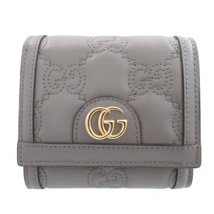 新品同様 グッチ 723799 GGマトラッセ レザー グレー 2つ折り財布 財布 0951 GUCCI