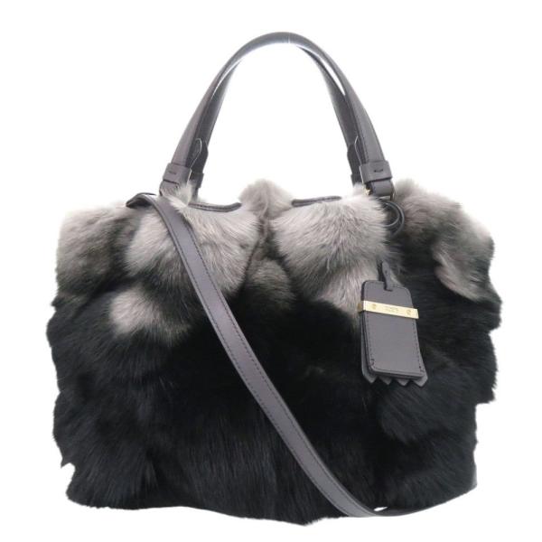 美品 トッズ ミンク レザー ブラック グレー 2way ハンドバッグ ショルダーバッグ 黒 026...