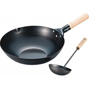 ファンシア 鉄製木柄北京鍋（３０ｃｍ）お玉付   FAN-30P  (Q) 送料無料