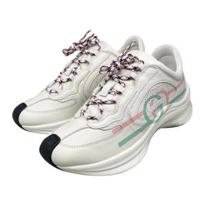 グッチ スニーカー GGロゴ 734904 34 1/2サイズ レザー ホワイト ピンク グリーン GUCCI