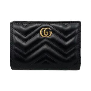 グッチ 2つ折り財布 ダブルG ウォレット 773427 キルティングレザー ロゴ ブラック ゴールド金具 GUCCI