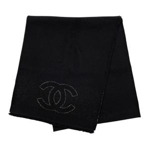 シャネル マフラー ココマーク AAA681 B18961 ウール ロゴ ラメ ブラック ゴールド CHANEL