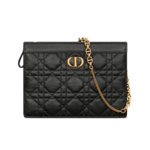 DIOR CARO ジップポーチ カナージュ カーフスキン S5106UWHC チェーンバッグ ポーチ カーフスキン ブラック 未使用｜lifecreate-kc