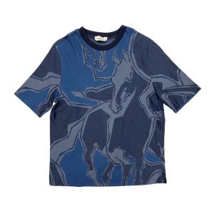 ジ*ン様 HERMES 刺繍ロゴ Tシャツ 青 HERMES エルメス 半袖Tシャツ ステッチ Sサイズ コットン