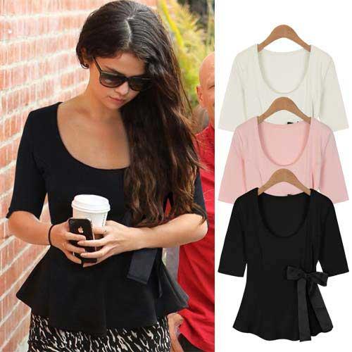 レディースT Tシャツ リボン ガーリー 半袖 五分袖 姫系 セレブ アメカジ系 ストリートファッシ...