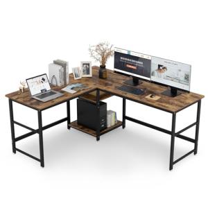 DEWEL 超ワイドL字デスク パソコンデスク 幅170*150cm 奥行60cm 可動収納棚付き オフィスデスク PCデスク メラミン加工 グラつき防止 総耐荷重180kg コーナーデ