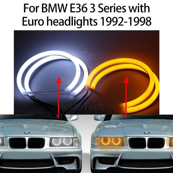 スイッチバック綿LEDエンジェル目デュアルホワイトアンバーbmw E36 3シリーズユーロヘッドライ...