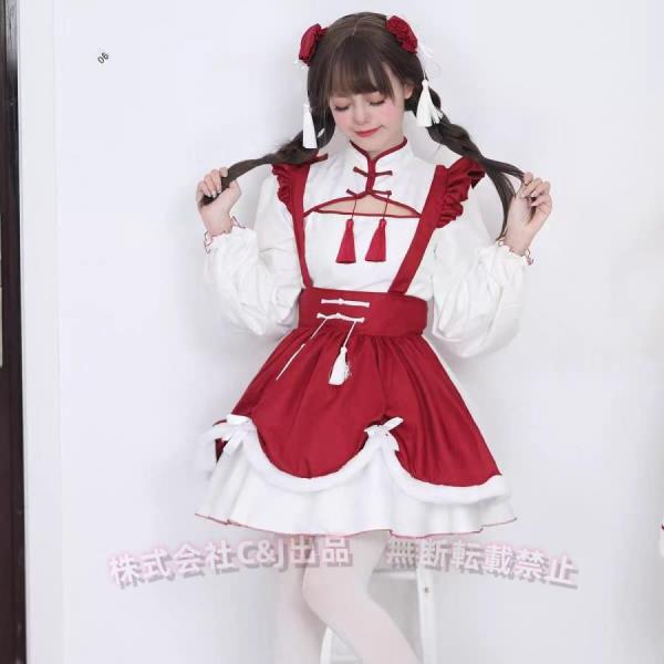 ロリータ服 中華コスプレ 衣装 男女兼用 C&amp;Jワンピース メイド服 ロリータ 長袖 ハイネック ウ...
