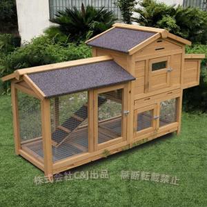 鶏小屋 木製 チキンハウス 屋外 マルチレベル ネスティングボックス付き ラン付 C&J（株) ワイヤーメッシュ 取り外しトレイ 掃除簡単 4羽用 耐候性