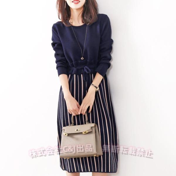 ドッキングワンピース 20代 30代 40代 50代 通勤 オフィス ひざ丈 ワンピース レディース...