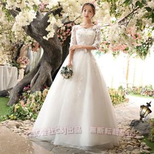 ウェディングドレス 半袖 編上げ サイズ調節OK 袖あり 二次会 白 ウエディングドレス Vネック 前撮り  C&J  後撮りに シンプルAライン 花嫁｜TAHUNA SHOP