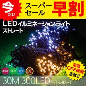 イルミネーション ストレート 30m 300球 クリスマスツリー用ライト LED kirmstr-30 防水 防雨仕様 屋外 イルミネーションライト xmas29 飾り ディスプレイ 電飾｜lifemaru