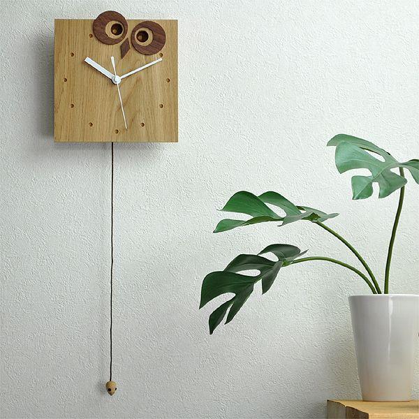 かわいい 振り子時計 木製 振子時計 壁掛け時計 ふくろうとねずみ 掛け時計 動物 子供部屋 カワイ...