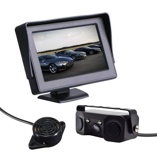 パーキングセンサー+バックカメラ+車載オンダッシュモニターセット 4.3インチバックモニター ダブル...