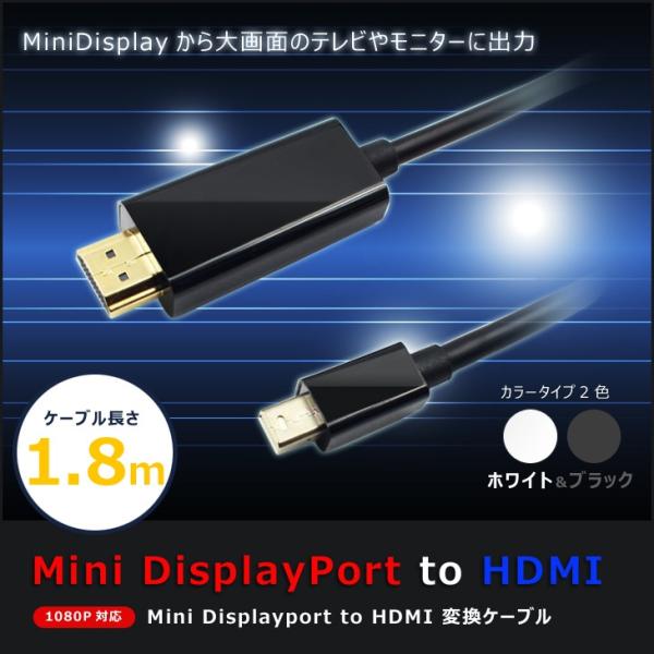 Mini Display Port-HDMI変換ケーブル 1080P フルHD Thunderbol...