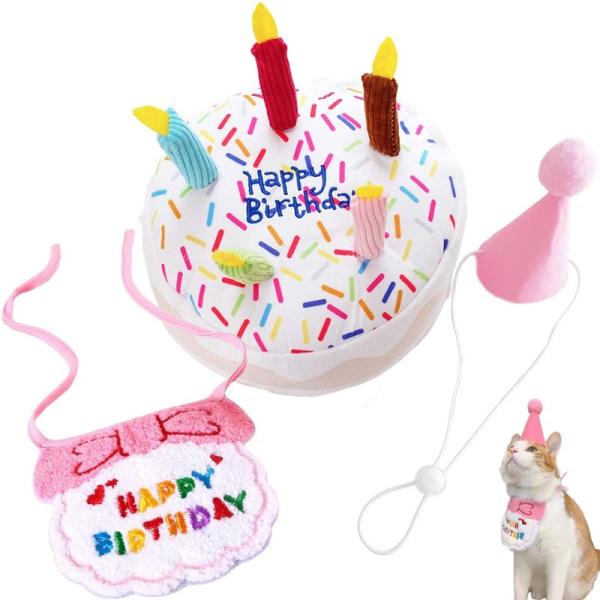 3点セット 犬 猫 誕生日 バースデー おもちゃ ぬいぐるみ 犬の噛むおもちゃ 音が出る ケーキ 帽...