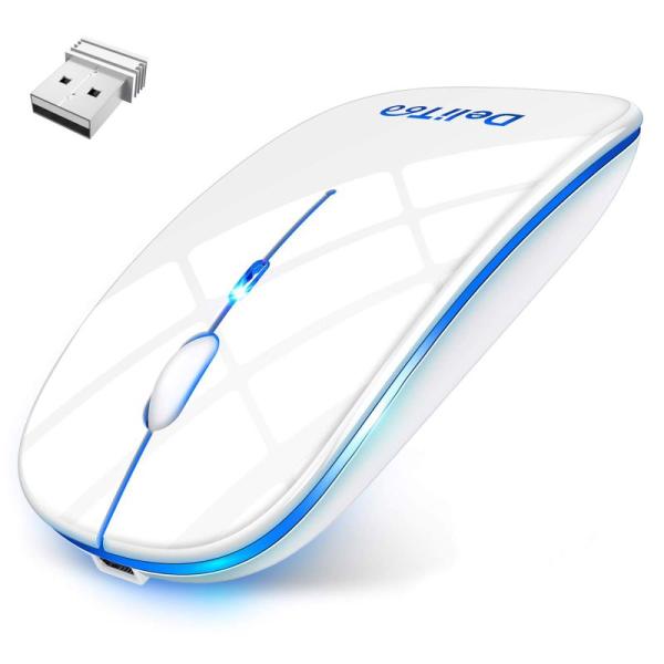 DeliToo ワイヤレスマウス 7色ライト付き 静音 充電式 無線 2.4GHz 1600DPI ...