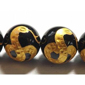 【天然石卸】2013年干支　蛇彫りオニキス　金彫り　10ｍｍ 粒売り
