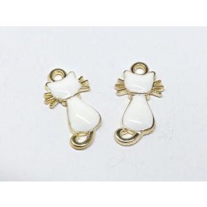 ゲリラセール！猫　チャーム　ホワイト　2個入り　cha-0372