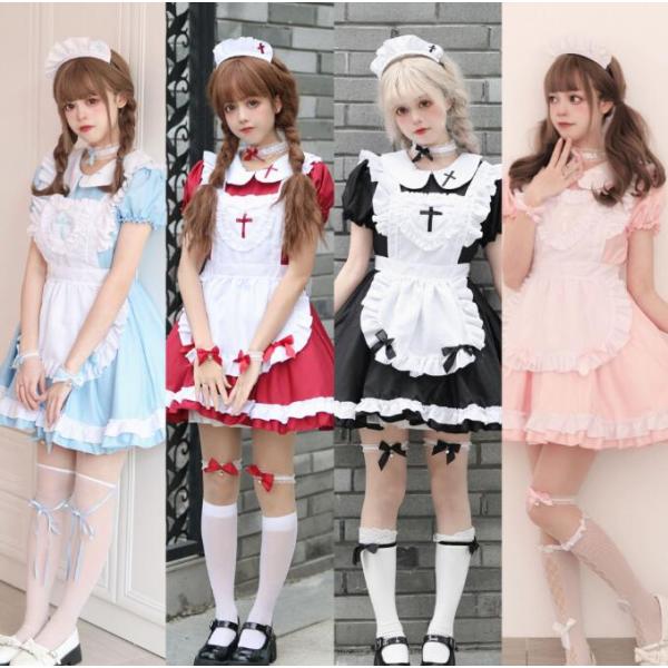 メイド服 コスチューム 半袖 メイドコス ゴスロリ ロリータ ワンピース レディース 女装 可愛い ...