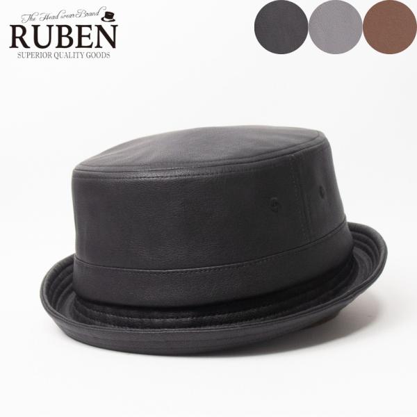 帽子 ハット メンズ レディース RUBEN エコレザー ポークパイハット フリーサイズ RUS21...