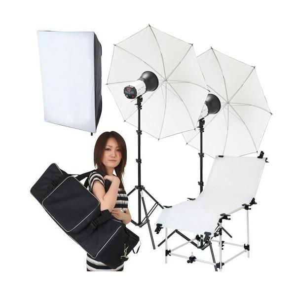 撮影機材 撮影照明「ソク撮」デジタルテーブル付250W ストロボ2灯セット