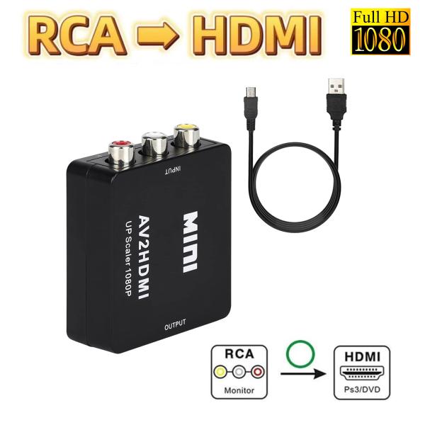 RCA to HDMI 変換 アダプター コンバーター AV to HDMI 変換器 3色ピン 赤 ...
