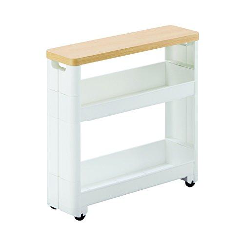 不動技研 スマートワゴン サニタリー3段 ホワイト スリム スキマにたっぷり収納 フラット木製天板 ...