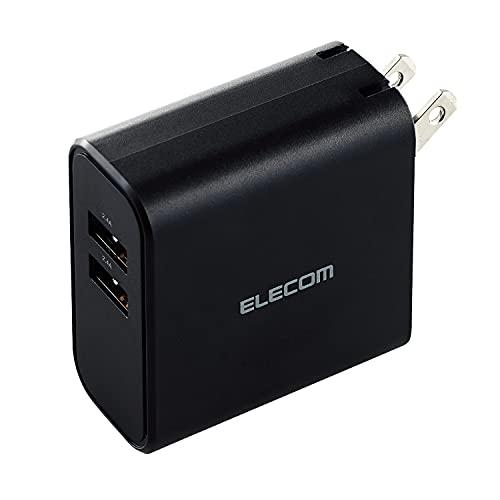 エレコム 充電器 USB コンセント 合計24W 2ポート USB-A 折りたたみ式プラグ 2台同時...