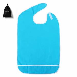 DEEYOTA 介護用エプロン 食事用エプロン 大人用エプロン 高齢者 シニア 食べこぼし防止 ポケット付き 撥水加工 汚れにくい ポタン付き折り畳み式 ブルー