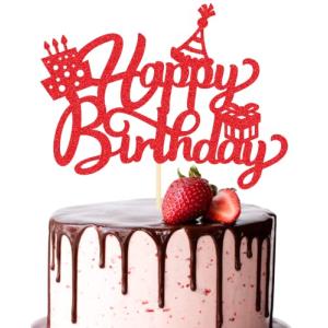 WishFirst ケーキトッパー キラキラ 誕生日ケーキトッパー カップケーキ ギフトボックスパターン Happy Birthday 飾り お祝い