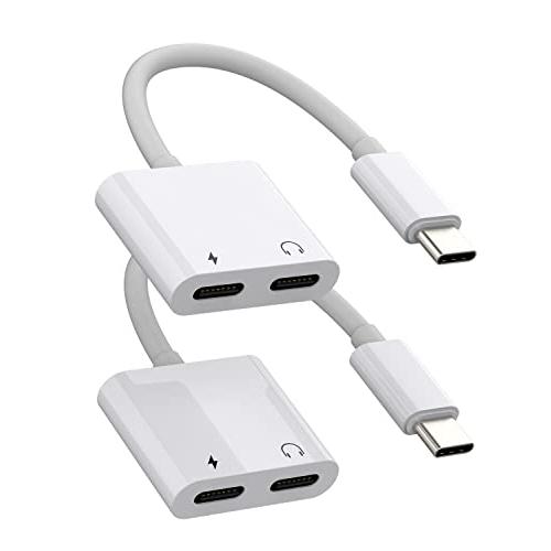 タイプc イヤホン変換 アダプタ（2パック）2in1同時 DAC USB C きゅうそく充電 二股 ...