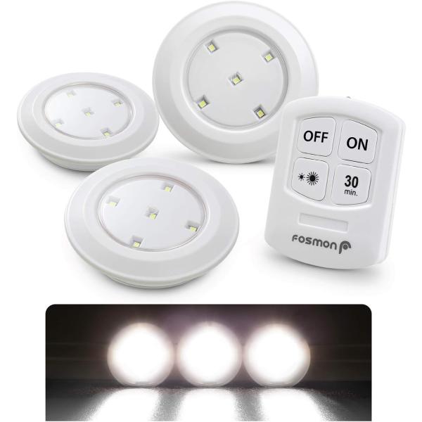 Fosmon (3個セット / 昼白色) LEDキャビネットライトタッチライトナイトライトバッテリー...