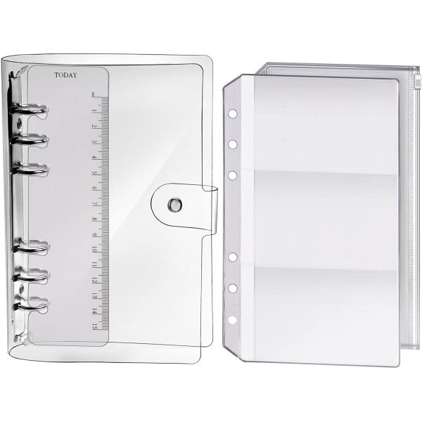 システム手帳 透明バインダー Leobro バイブルサイズ手帳 PVCクリア素材 柔らかい ボダン付...