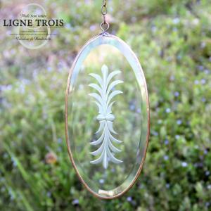 サンキャッチャー オーバル小 エッチングガラス 真鍮 オーナメント