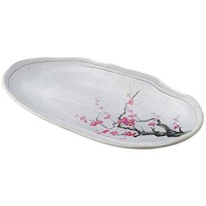 山下工芸 長皿 白 33×18×3.2cm 罫書紅梅舟形尺1皿 14052930