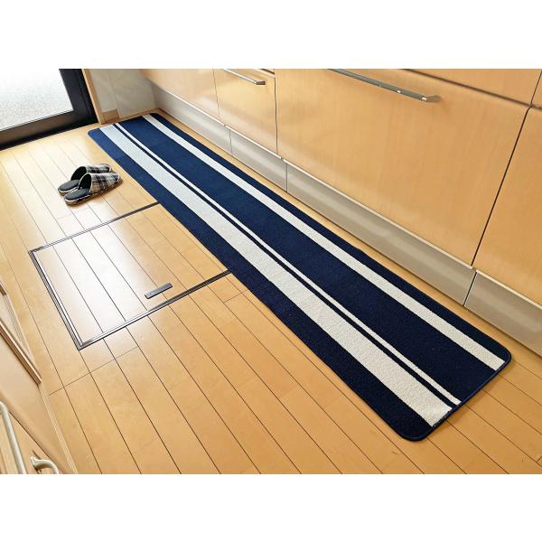 キッチンマット　ストライプ　45×240cm ネイビー