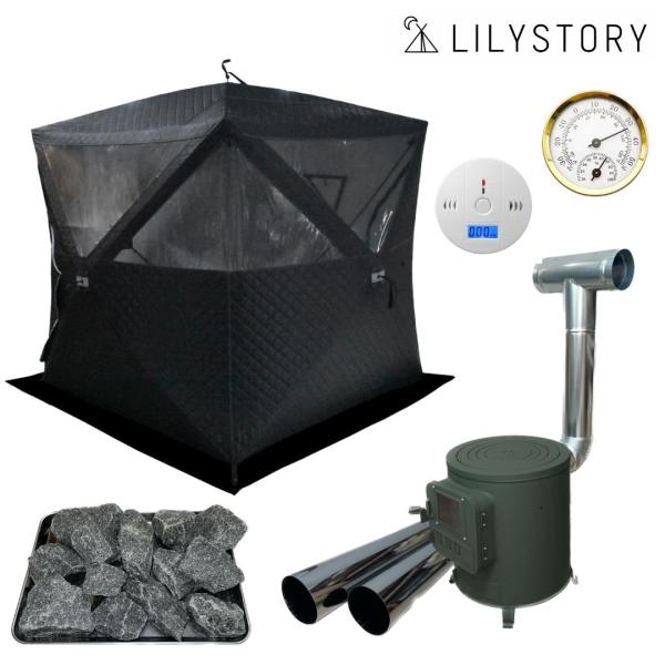 テントサウナ 5点セット ワイドビューテントモデル パノラマ 家庭用 キャンプ 薪ストーブ 庭 ロウ...