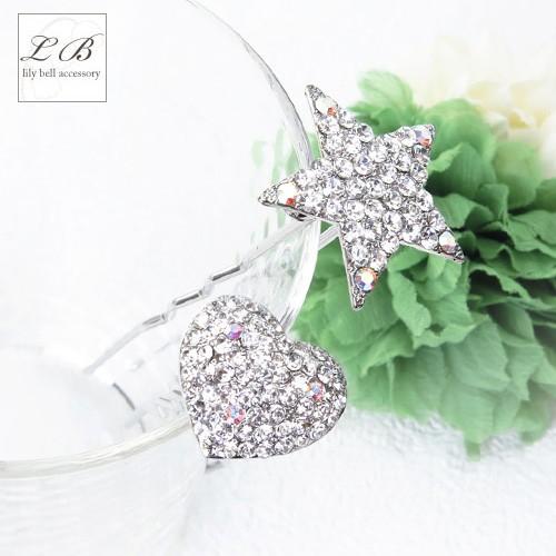 かんざし(js43)ハート&amp;スター 大人かわいい星ハートラインストーンU字ピンUピンミニサイズ