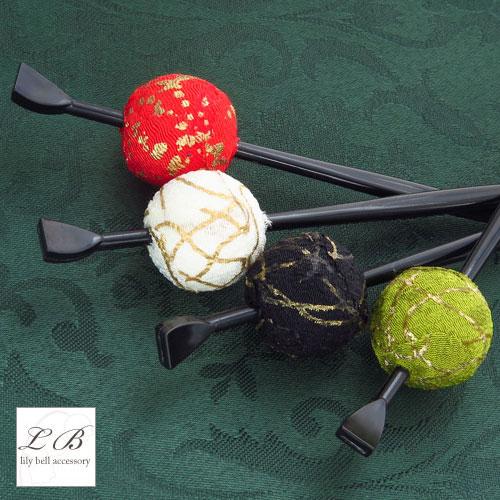 かんざし 簪 玉かんざし 一本 日本製 和装 金箔 ちりめん 1本足 軽め 黒 赤 白 緑 js58