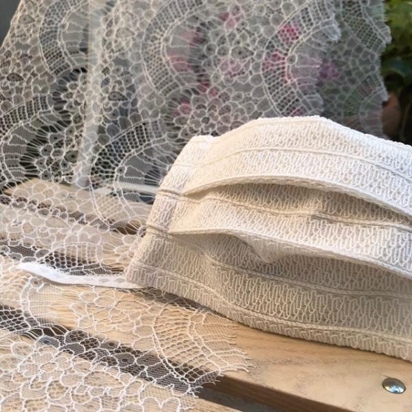 和紙混レースのファッションマスク　　　ボーダー柄