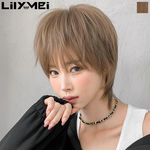 フルウィッグ ベリーショート 自然 ふかし イベント コスプレ カール メンズ 男 ツートン メッシ...