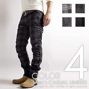 スキニー/メンズ/キレカジ系/くしゅくしゅスリムスキニーチェックパンツ