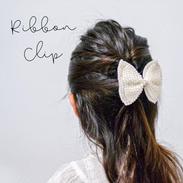 ◆2個セット◆ パール リボンクリップ 女の子 ヘアアクセサリー フォーマル リボン クリップ レデ...