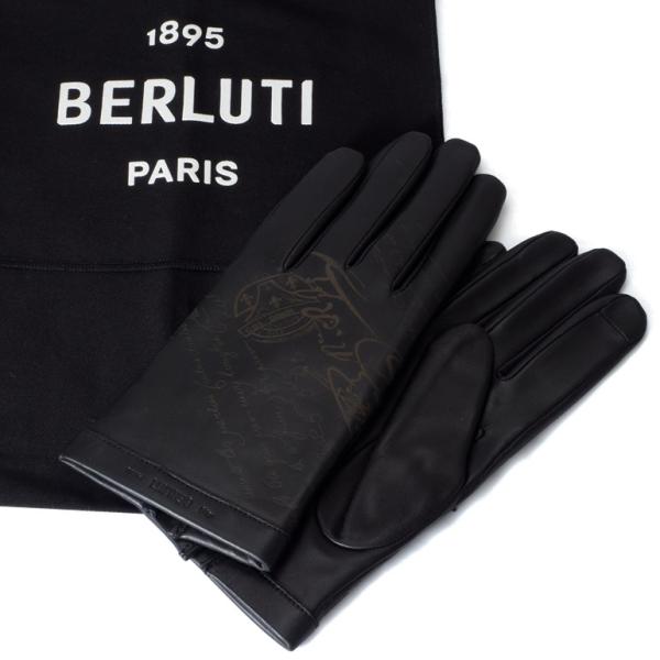 ベルルッティ スクリットレザーグローブ ホールマーク メンズ手袋 ブラック G0017 002 K0...