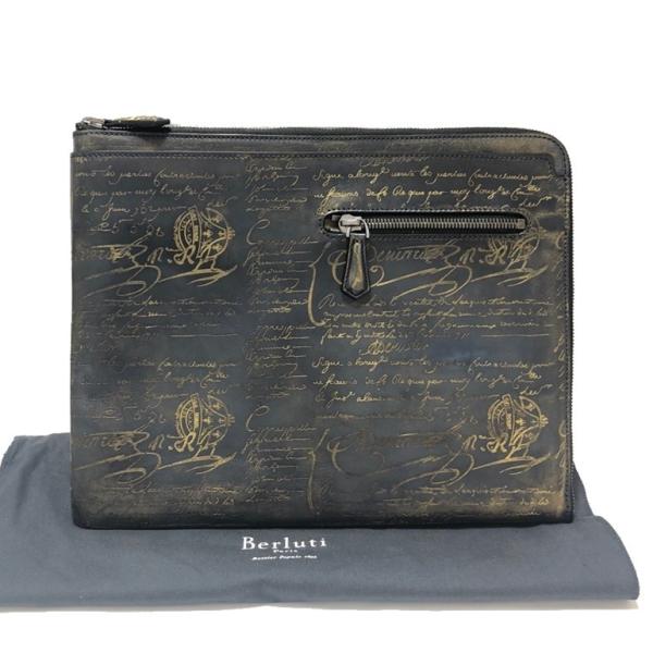 ベルルッティ オーグランジュール レザーポートフォリオ L字ジップクラッチバッグ カリグラフィーデザ...