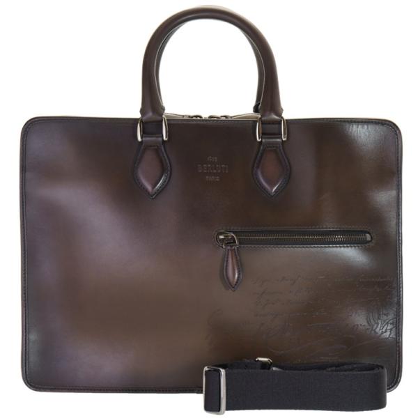 ベルルッティ ドゥジュール スクリットレザー ブリーフケース ショルダーストラップ付きビジネスバッグ...