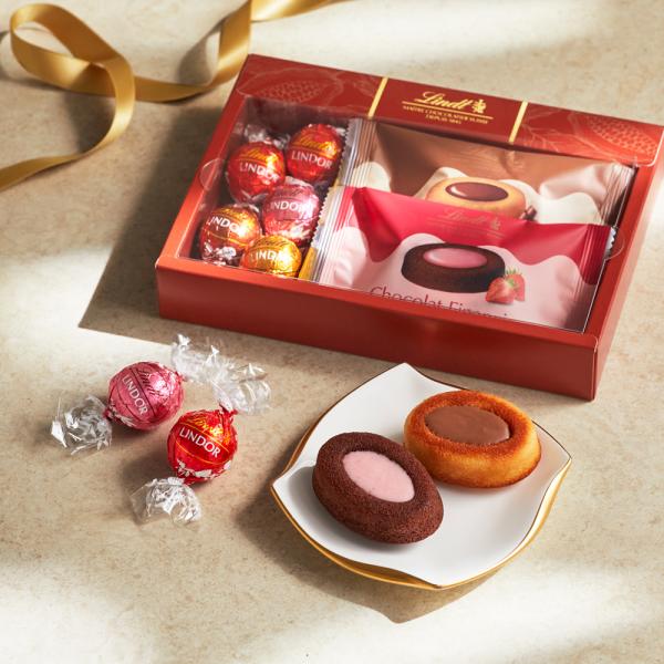 ショコラスイーツ&amp;リンドール ギフト ミルク&amp;ストロベリー （ショコラフィナンシェ2個＋リンドール5...